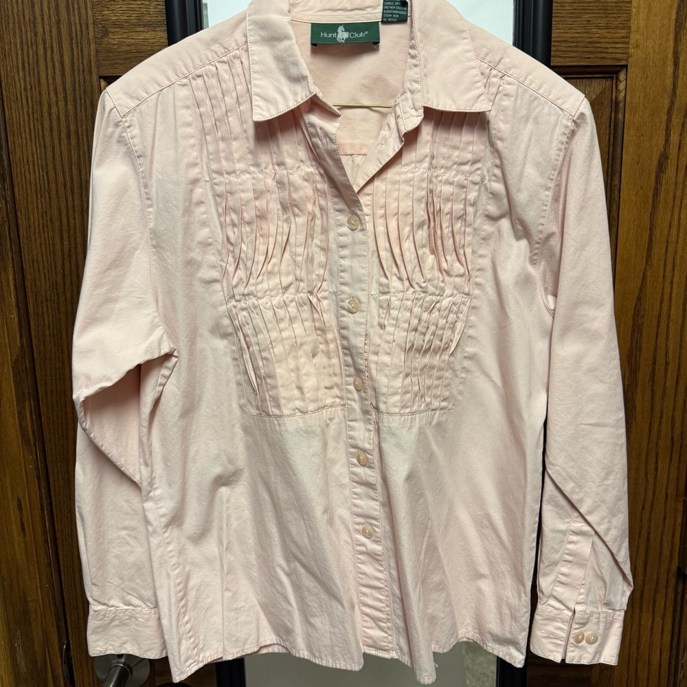 Hunt Club Pleated Cotton Peach Shirt Size 12M Vintage